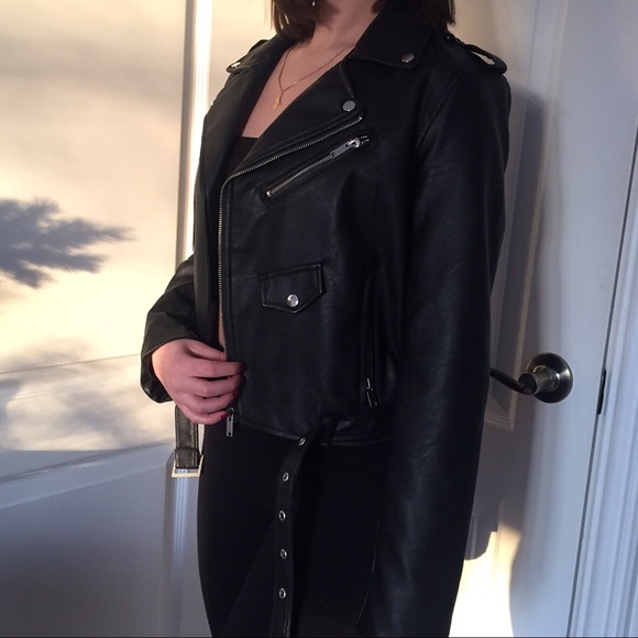 Love tree faux leather jacket with zipper pockets. - Picture 4 of 4
